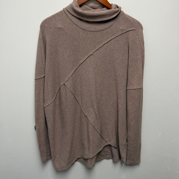 H by bordeaux Sweaters - H by Bordeaux Mauve Taupe Ribbed‎ Cowl Neck Layered Front Knit Sweater Size M